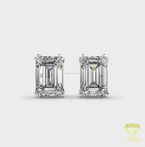 <b>Emerald</b> Cut Moissanite Diamond <b>Stud</b> Earrings White And Rose Gold Custom Fine Jewelry - Product Image 6