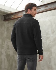 Suéter de punto con cremallera de un cuarto de cuello para hombre TESSUTO, color burdeos, con ribete dorado, bolsillo con cremallera, cuello alto, jersey informal de golf - Product Image 3
