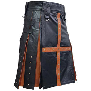Kilt híbrido de cuero negro y naranja – Ropa gótica steampunk para hombre estilo Highland - Product Image 3