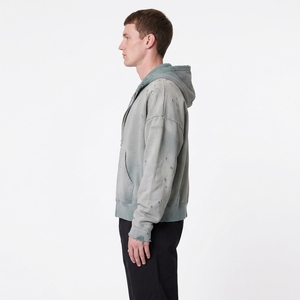 Sudadera con capucha y cremallera para hombre, estilo oversized, desgastada, de color liso, de algodón lavado, felpa francesa, corte holgado informal, estilo otoñal - Product Image 4