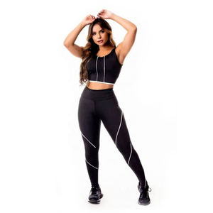 New Arrival <b>Women's</b> 2-Piece Yoga Suits Workout Gym Sets Mid-Waisted Breathable Spandex/Polyester <b>Leggings</b> Drawstring Closure Set - Product Image 2