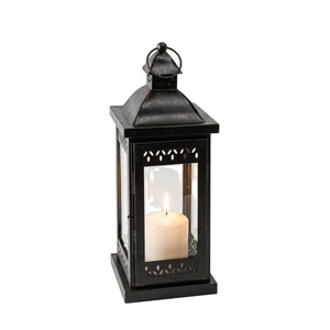Antique Black Decorative Moroccan Glass Metal <b>Candle</b> <b>Lantern</b> For Indoor Outdoor Wedding Vintage Style Hanging <b>Lantern</b> Home Decor - Product Image 1