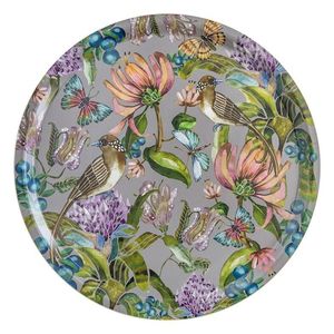 Plateau de service rond en métal à imprimé floral et oiseaux, plateau décoratif en émail pour table basse, décoration moderne pour la maison, plateau à thé en gros - Product Image 1