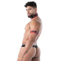 Harnais de poitrine noir en similicuir respirant et écologique avec poche élastique grande taille pour homme – Style Fétiche Sexy