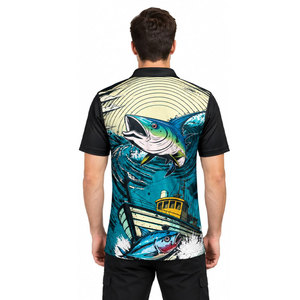 Fishing Marca Men's <b>Black</b> Quick Dry <b>Polo</b> Shirt With Fish Print UPF 50 For Outdoor Fishing Wear - Product Image 5