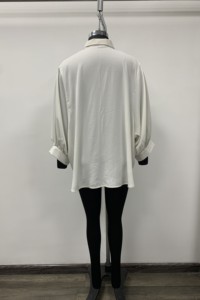 Women's White <b>Satin</b> Shirt With Balloon Sleeves Shirt Collar Button Down Classic Loose Fit Full Sleeve Solid Color Woven Top - Product Image 2