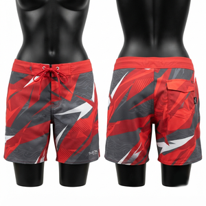 Short de bain premium en polyester et élasthanne 160 GSM, séchage rapide, écologique, imperméable, rouge, gris, blanc, avec logo personnalisé, 1 pièce - Product Image 1