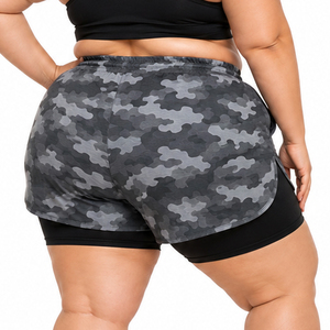 Shorts Deportivos de Doble Capa con Camuflaje para Mujer, Talla Grande, Cintura con Cordón, 2 en 1, Shorts de Yoga Transpirables para Entrenamiento - Product Image 2