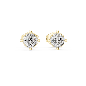Boucles d'oreilles clous en diamant rond, or jaune 18 carats, solitaires - Product Image 1