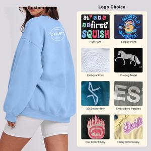 Sudadera de cuello redondo holgada de algodón con parche bordado personalizado y estampado puff, de hombros caídos y corte oversize para mujer - Product Image 2