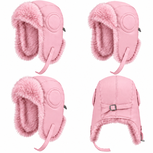 Gorro de esquí de invierno de cuero rosa con forro de piel sintética, a prueba de viento, cálido, con protección para las orejas, para adultos, para uso en exteriores. - Product Image 3