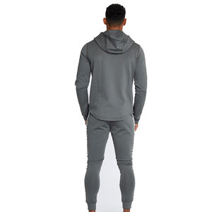 Ensemble de survêtement gris à capuche pour homme, sweat-shirt à fermeture éclair à manches longues avec poches latérales, tenue décontractée d'automne, couleur unie, coupe classique - Product Image 2
