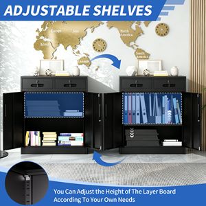 Archivador de Acero Resistente con Cerradura, 2 Cajones y 2 Puertas, Almacenamiento para Oficina, 1 Estante Ajustable - Product Image 5