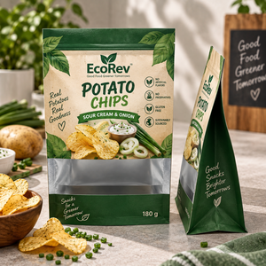Sachet Doypack à fond plat avec fenêtre transparente et bec verseur, qualité alimentaire, pour l'emballage de chips, frites, café et autres aliments - Product Image 4