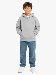 Sudadera con Capucha Gris para Niños, Sudadera Informal con Capucha, Mezcla de Algodón de Primera Calidad, Manga Larga, Sudadera para Niños, Suave y Cómoda - Product Image 1