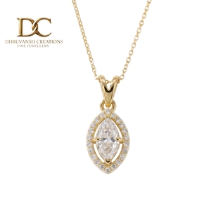IGI Certified Jewelry for Women's 14KT <b>Solid</b> Yellow <b>Gold</b> Lab Grown Diamond Round Marquise Brilliant Cut <b>Pendant</b> Necklace - Product Image 1