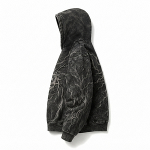 Sweat à capuche en molleton épais personnalisé avec motif en relief style streetwear, sweat à capuche oversize en molleton bouclette personnalisé avec motif en relief, épais - Product Image 2