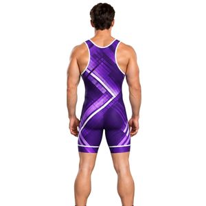 Purple White <b>Mens</b> Wrestling Singlet Sleeveless Compression Athletic <b>Bodysuit</b> Grappling Competition Training Sports Uniform Suit - Product Image 5