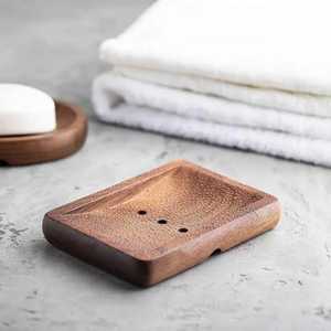 Natural Solid Wood Soap Dish Holder Rectangular Draining Bar Soap Saver Tray Countertop Bathroom Storage Plate - Product Image 1