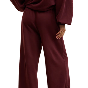 Pantalones Deportivos de Felpa Color Borgoña para Mujer, Cintura Elástica con Cordón, Corte Recto, Ajuste Relajado, Suaves, Casuales, para Invierno - Product Image 2