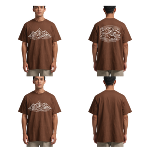 Camiseta Marrón para Hombre con Estampado DTF, Diseño de Montaña, Estilo Casual Oversize, Moda Urbana - Product Image 3