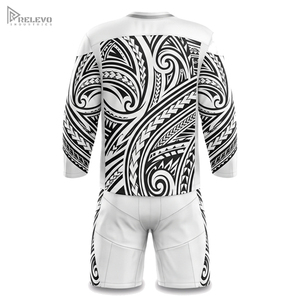 Ensemble de maillots de hockey sur glace personnalisés par sublimation, uniforme de hockey à manches longues, short, n'importe quel design/couleur, 100% polyester, col en V - Product Image 2