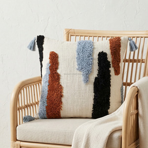 Abstract Tufted Cushion Coverwith Tassels Eco-friendly Modern Boho Textured Tufted Pillow Case Warm Minimalist Home Decor - Product Image 1