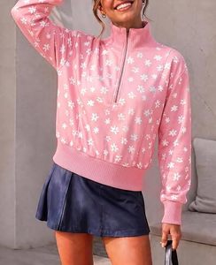 เสื้อสเวตเชิ้ตผู้หญิงลำลองทรงโอเวอร์ไซส์ คอตั้ง แขนยาว ซิปครึ่งตัว ผ้าฟลีซ มีกระเป๋า แต่งสีตัดกัน ป้องกันขนร่วง เหมาะสำหรับฤดูใบไม้ร่วง - Product Image 3