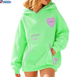 Women Clothing Women's Oversized Hoodies New Arrival Custom Heart Patch Embroidery & Contrast <b>Blanket</b> <b>Stitch</b> Pullover Hoodies - Product Image 5