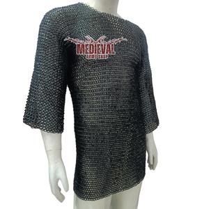 Handmade Chainmail Shirt Mild Steel Flat Riveted With Washer Ring Black Finish Hauberk Adult Knight Historical Reenactment - Product Image 5