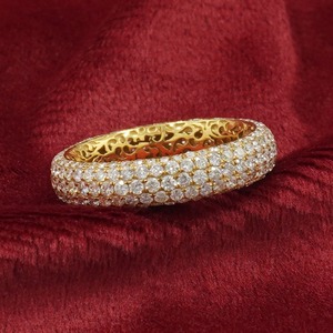 Anillo de diamantes naturales de corte redondo en oro amarillo de 18 quilates con engaste pavé para mujer, joyería de lujo para boda. - Product Image 1
