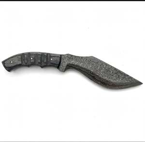 Cuchillo utilitario artesanal de acero de Damasco para exteriores, mango de madera gris, herramienta de hoja fija - Product Image 1