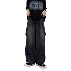 GREEN SWIFT INDUSTRIES Jeans Baggy Imperméables pour Hommes - Logo Personnalisé (Avant/Taille) Coupe Ample Jambe Droite en Denim - Product Image 1