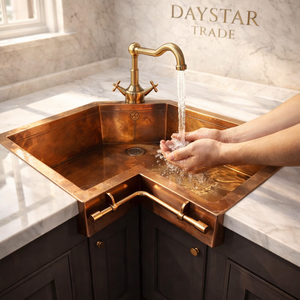 Fregadero de cocina de cobre martillado rústico Daystar Trade, de un solo tazón, hecho a mano, rectangular, con acabado cepillado, estilo moderno de granja. - Product Image 3
