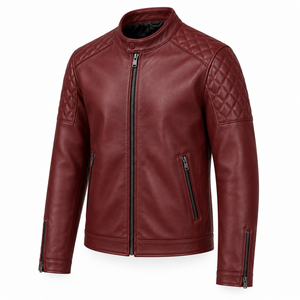 Blouson en cuir pour homme, style motard, vêtement d'extérieur avec matériau durable, col montant, plusieurs poches et style décontracté moderne - Product Image 3