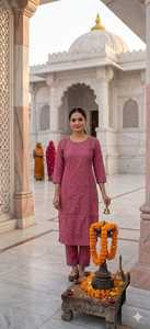 Women Cotton Kurti Ankle Length Traditional Indian Pakistani Casual Wear Green With Red Embroidery Regular Fit Fancy Work Kurtis - Product Image 2