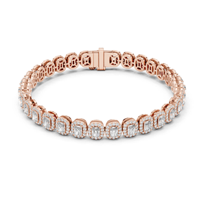 Bracelet tennis halo en or avec diamants taille émeraude, bracelet éternité en émeraude et diamant de laboratoire, bijoux de luxe en diamant pour femme - Product Image 1