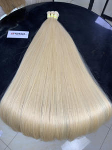 Venta al por mayor Premium Nasa Hair Remy Grade White Blonde Bulk Virgin Super Double Drawn Long Straight Vietnamese Hair for Blonde - Product Image 5