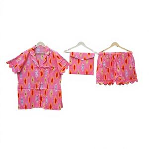 ชุดนอนผ้าฝ้ายแบบสั้นสำหรับผู้หญิงชุดนอนผ้าฝ้ายเนื้อนิ่มและสบายระบายอากาศได้มีกระเป๋า - Product Image 1