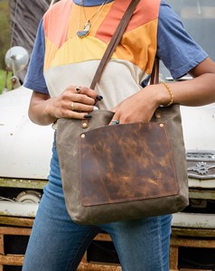 Leather <b>Canvas</b> <b>Tote</b> Bag Waterproof Open Closure Embroidery Large Capacity Travel & Shopping Shoulder Handbag LCTB-0050 - Product Image 5