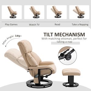 Poltrona Reclinabile Massaggiante in Pelle Beige con Poggiapiedi, Funzione Vibrazione e Riscaldamento a 10 Punti, Manuale, per Soggiorno - Product Image 5