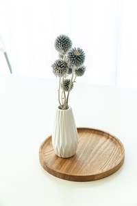 Plateau rond en bois rustique Art Déco avec motif végétal pour mariage, décoration multifonctionnelle - Product Image 3