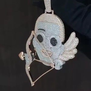 Pendentif Hip Hop Cupidon avec Ailes, Cœur, Flèche, Breloque en Zircon, Argent 925 + Moissanite, Breloque en Zircon Plaqué, Pendentifs Bijoux Hip Hop - Product Image 4
