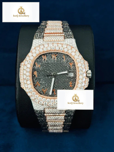 Montre personnalisée en moissanite et diamant, 42 mm, or jaune, analogique, quartz, montre de luxe avec cadran en cristal de saphir - Product Image 2