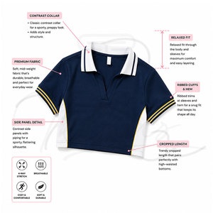 Polos Cortos de Punto Acanalado con Logotipo Personalizado de Alta Calidad para Mujer, Polos de Manga Corta para Mujer OEM - Product Image 5