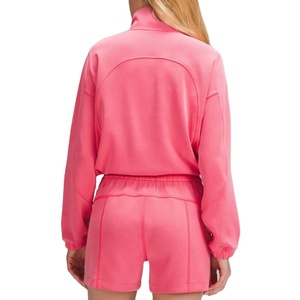 Custom Pink <b>Sets</b> Brushed Soft Fleece Terry Stretch Cuff Half Zip Jacket Hoodie Shorts 2 <b>Piece</b> Lounge <b>Set</b> Women 2026 - Product Image 6