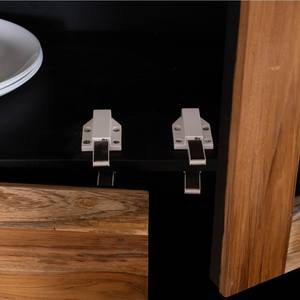 Buffet à façade vitrée style Vandana Autumn Tone, modèle Olonie en teck naturel, acacia et métal noir - Product Image 4