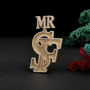Pendentif personnalisé avec initiale MR en argent sterling 925, diamant moissanite, pendentif lettre serti de diamants, bijoux de luxe hip-hop, logo personnalisé - Product Image 3