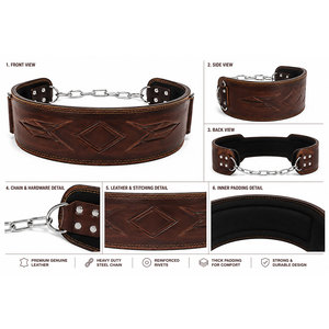 Ceinture de musculation en cuir premium, robuste, avec chaîne en acier pour tractions, dips et entraînement de force - Product Image 3