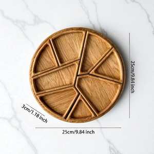 Bandeja de Servir Redonda de Madera Rústica con Divisiones para Aperitivos, Frutas y Bocadillos, Acabado Aceitado, Estilo Wabi Sabi Japandi - Product Image 5